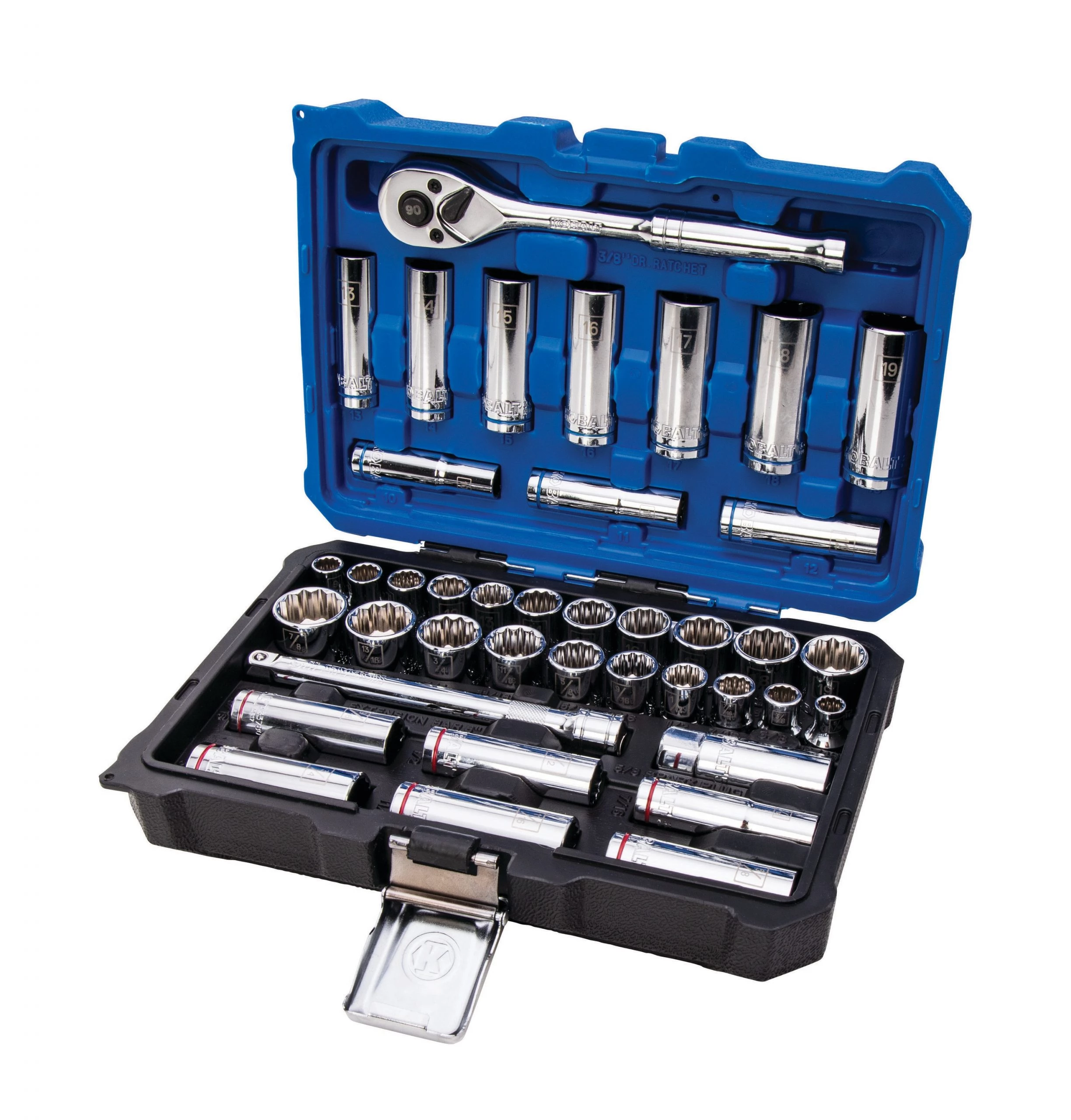 Kobalt Mechanics Tool Sets 40-Piece Standard (SAE) and Metric Combination Polished Chrome Mechanics Tool Set (3/8-in) 2 Kobalt Mechanics Tool Sets 40-Piece Standard (SAE) and Metric Combination Polished Chrome Mechanics Tool Set (3/8-in) - Image 2