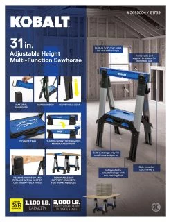 Kobalt Saw Horses 30.63-in W x 33.5-in H Adjustable Pp and Steel Construction Saw Horse (1000-lb Capacity) -Hot Sale Kobalt Shop 44627987 scaled